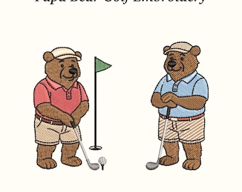 Papa Bear Golf Embroidery Design – 3 Sizes – EMB Files Included – Instant Download