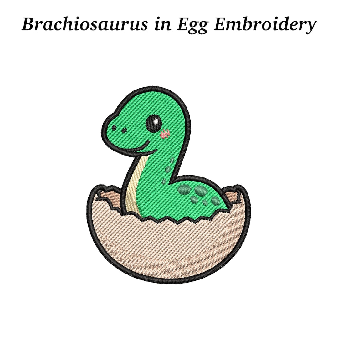 Brachiosaurus in Egg Embroidery Design, Cute Baby Dinosaur Hatching ...
