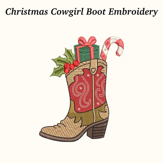 Christmas Cowgirl Boot Embroidery Design: Western Holiday Pattern (EMB Included)
