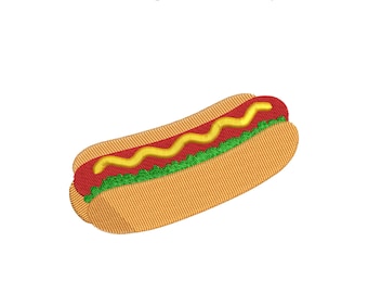 Wzór haftu hot dog | Ilustracja uroczej kiełbaski fast food | Plik haftu konturowego hot dogów kawaii | Cyfrowy haft maszynowy