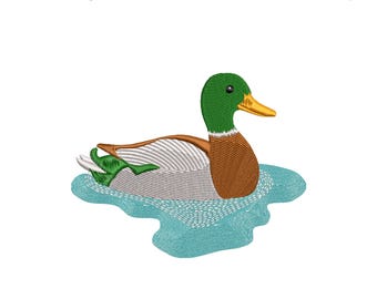 Floating Mallard Duck Embroidery Design, Water Bird Pattern, Lake Wildlife Digital Embroidery File