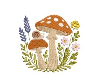 Whimsical Mushroom Embroidery Design | Woodland Plants (Digital Download)