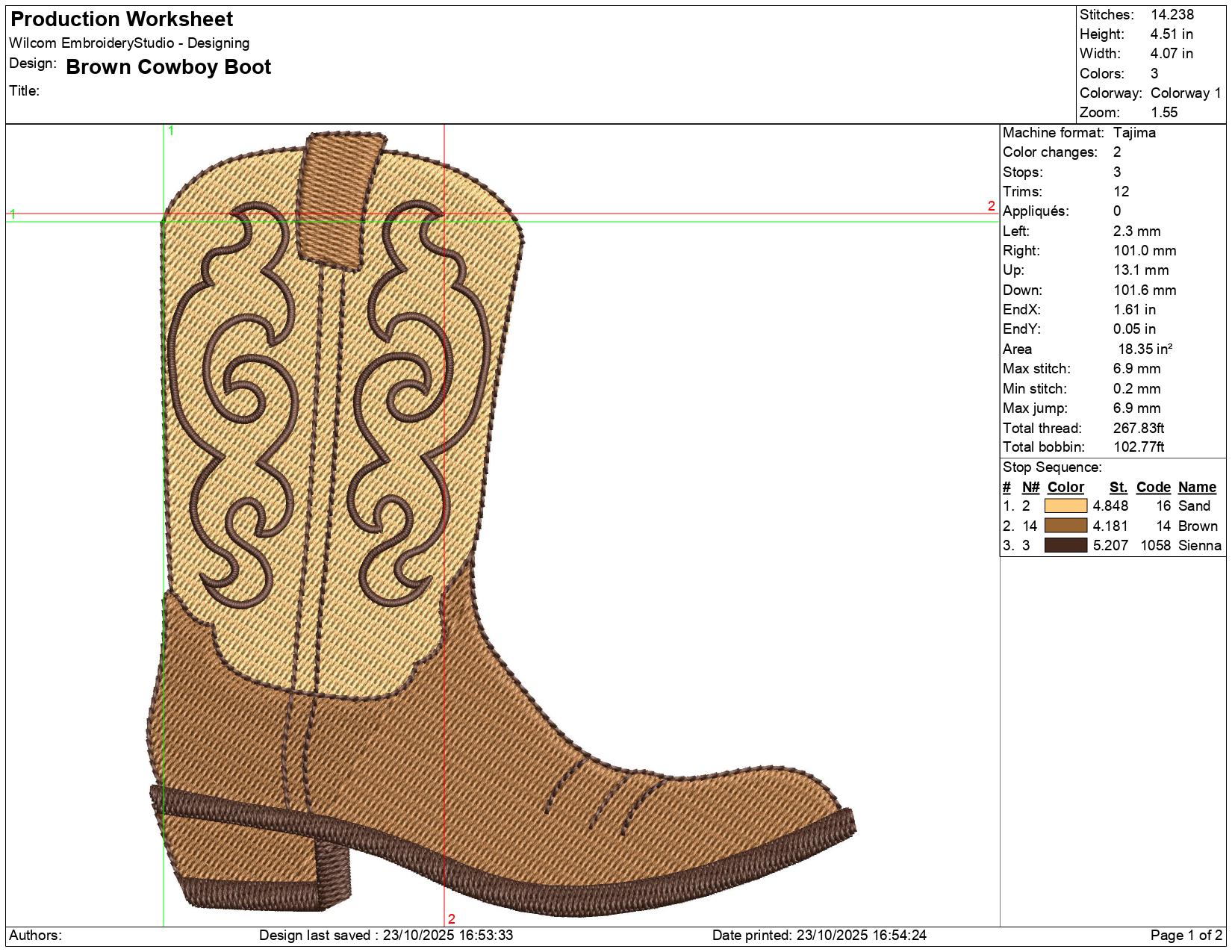 Brown Cowboy Boot Embroidery Design – Western Rodeo Stitch (EMB ...