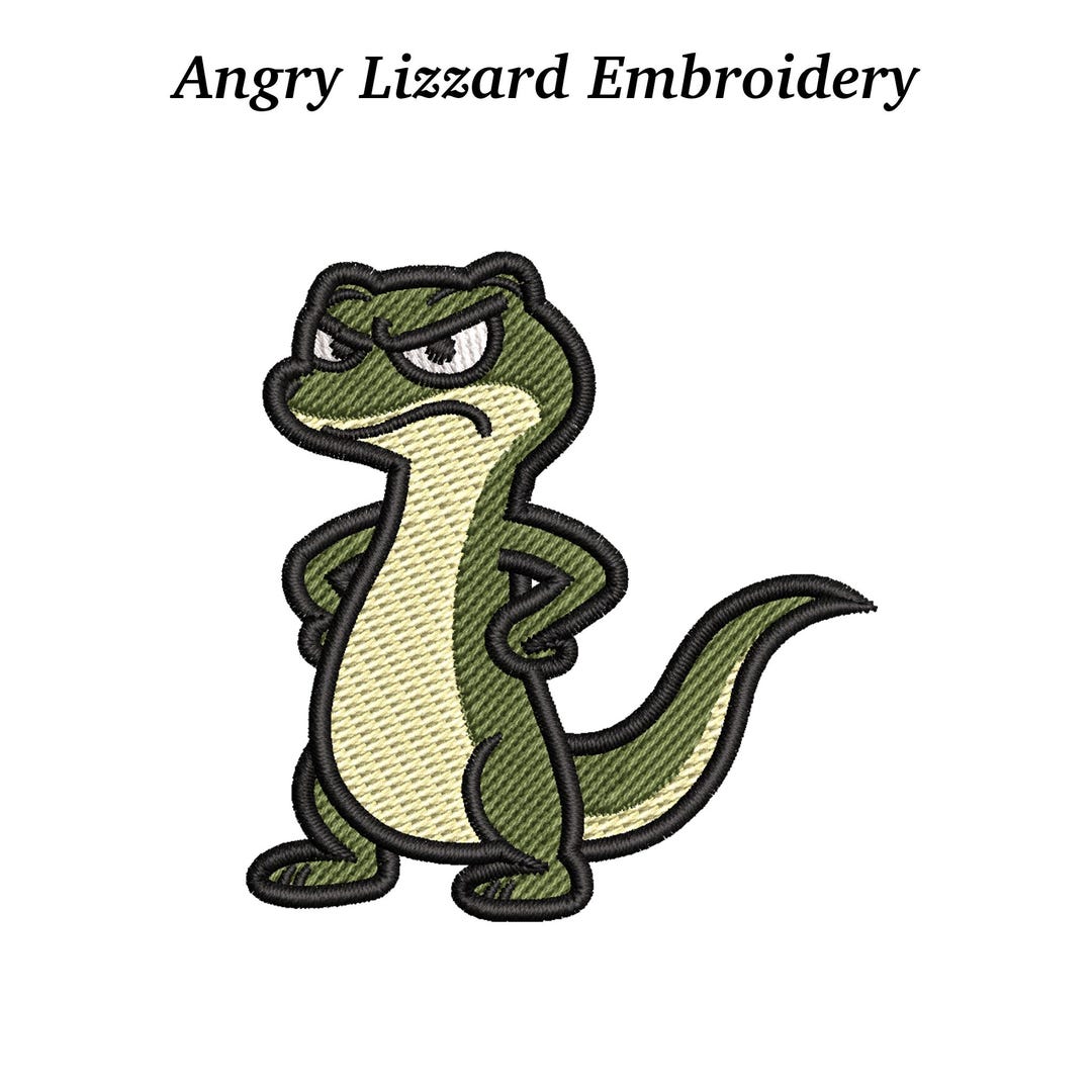 Angry Lizard Embroidery Design, Funny Grumpy Lizard Machine Embroidery ...