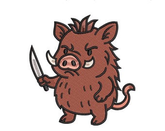 Boar Pointing a Knife Embroidery Design – Wild Animal Embroidery File, Funny Digital Download, EMB Included