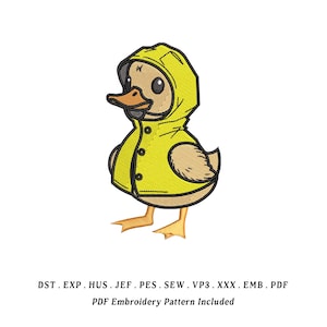 Cute Duck in Raincoat Embroidery Designs – Adorable Yellow Duck EMB | Instant Download