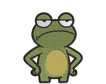 Unamused Frog Embroidery Design: Funny Grumpy Animal (Digital File, EMB Included)