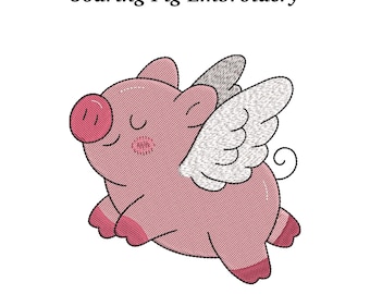 Soaring Pig Embroidery Designs – Cute Flying Pig, EMB Files Included, Instant Download
