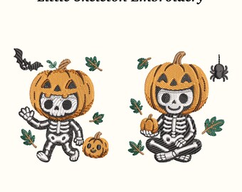 Skeleton Embroidery Design: Pumpkin Hat, Halloween Applique (Instant Download, EMB Included)