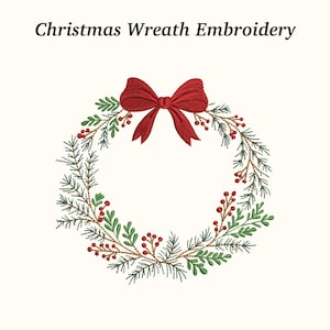 Christmas Wreath Monogram Embroidery Design - 3 Sizes, EMB File Included, Instant Download