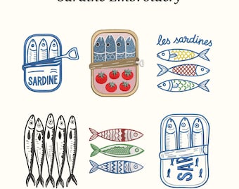 Sardines Embroidery Design – Whimsical Fish in a Can, 3 Sizes, EMB File Included – Instant Download