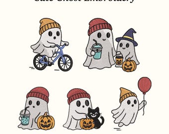 Cute Ghost Embroidery Design – Spooky Halloween Poses, 3 Sizes (EMB)