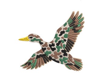 Camo Duck Embroidery Design, Hunting Waterfowl Pattern, Outdoor Sportsman Digital Embroidery File, EMB Included