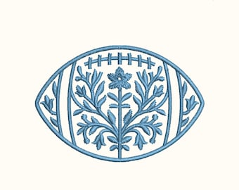 Chinoiserie Football Embroidery Design: Blue & White Floral Motif (Instant Download)