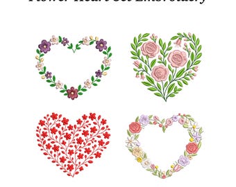Floral Heart Embroidery Designs Set, Machine Embroidery Files (EMB Included)
