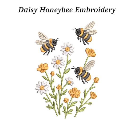 Daisy Honeybee Embroidery Design | Cute Bee and Flower Pattern | Spring Garden Digital Embroidery File | Instant Download | EMB Included