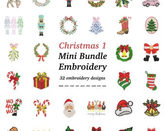 Christmas Embroidery Designs: Holiday Mini Bundle (32 Designs, EMB Files included)