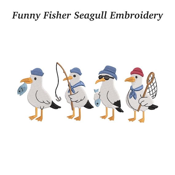 Funny Fishing Seagulls Embroidery Design | Seaside Humor (EMB Included)