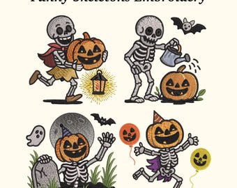 Funny Halloween Skeletons Embroidery Design, 3 Sizes, EMB Included - Instant Download