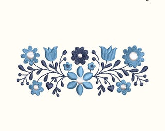 Ornamental Folk Flower Embroidery Design - 3 Sizes Included, EMB File Included, Instant Download