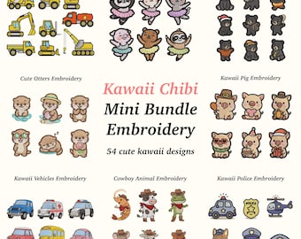Kawaii Chibi Embroidery Designs – Animal, Vehicle Mega Bundle (EMB Included)