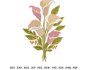 Calla Lily Bouquet Embroidery Design | Elegant Floral Arrangement | Wedding Botanical Outline Stitch File | Digital Machine Embroidery