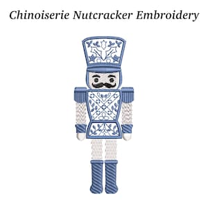 Chinoiserie Nutcracker Embroidery Design: Blue Holiday Soldier (EMB Included)