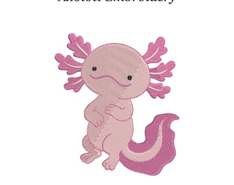 Axolotl Embroidery Design –  EMB File Included – Kawaii Salamander Instant Download