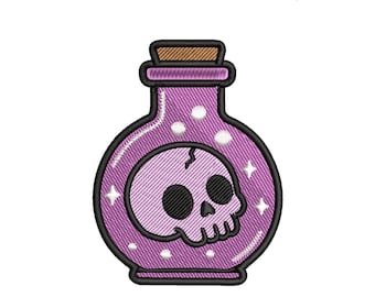 Potion Skull Embroidery Design: Gothic Halloween Pattern (EMB Included)
