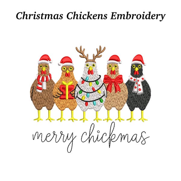Christmas Chickens Embroidery Design: Merry Chickmas (Digital Download, EMB included)