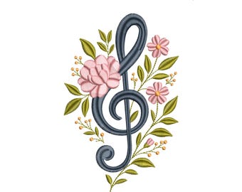 Floral Treble Clef Embroidery Design | Flower Music Note (EMB Included)