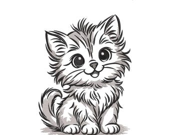 かわいい子猫の刺繍デザイン | 愛らしい猫のデジタルパターン | 機械刺繍ファイルをすぐにダウンロード