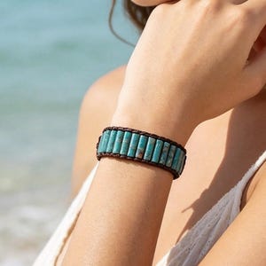 Impression Jasper Bracelet, Sea Sediment Jasper Handmade Leather Woven Bracelet, Healing Calming Gemstone Jewelry, Gift for Women & Men