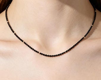 2mm Tiny Black Obsidian Choker, Minimalist Crystal Healing Necklace, Natural Gemstone Jewelry, Spiritual Protection Gift for Her