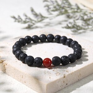 Black Lava Stone Bracelet, Red Agate Healing Crystal Bracelet, 8mm Dainty Essential Oil Diffuser Jewelry, Aromatherapy Gift