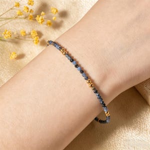 Dainty Lapis Lazuli Bracelet, Stackable Healing Crystal 2mm Beaded Bracelet, Minimalist Gemstone Jewelry,  September Birthstone Gift