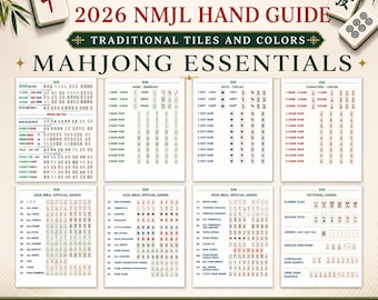 Utskrivbart fusklappsblad för Mahjong 2026, Handguide för NMJL-kort 2025, Nybörjarvänlig Mahjonghjälp, Referens till amerikansk Mahjong, Mahjongälskare