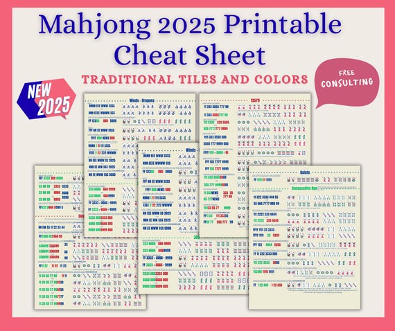 Mahjong 2025 Printable Cheat Sheet, NMJL Card 2025 Hands Guide, Beginner-Friendly Mahjong Help, American Mahjong Reference, Mahjong Lovers
