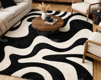 Black and white irregular design tufted rug| Best for living areas kitchen