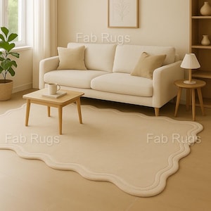 Cream scalloped tufted rug| scallop beige tufted rug made in newzealand wool|Best for room living room hallway
