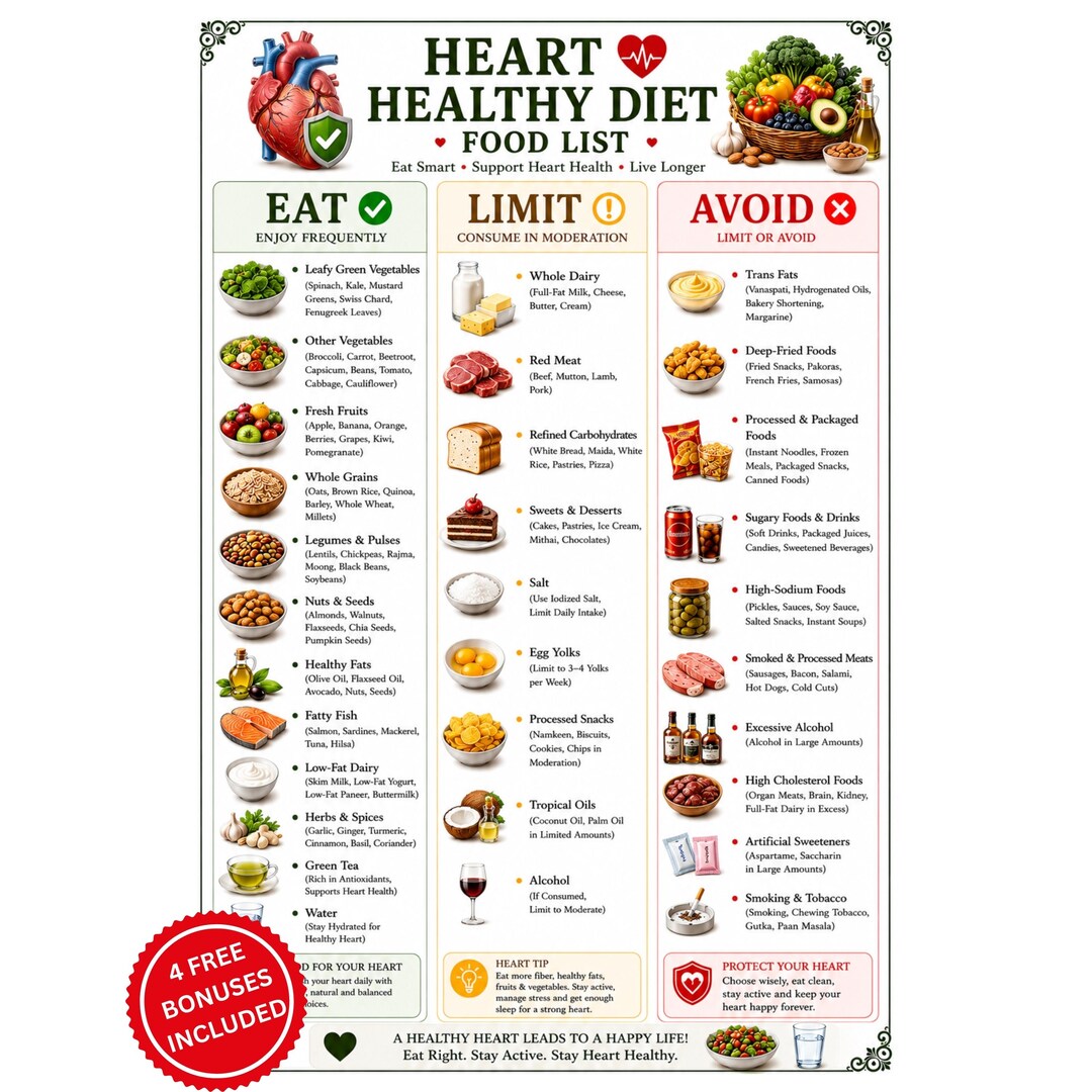 Heart Healthy Diet Food List Printable | Heart Healthy Food Chart, Low ...