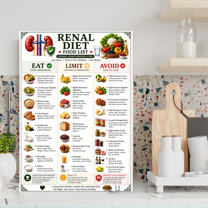 Kidney Disease Food List, Renal Diet Chart, Eat Limit Avoid, Kidney Stone Diet Grocery, Low Potassium, Low Sodium & Phosphorous Diet Chart image 8