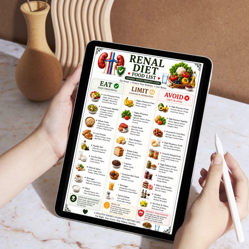 Kidney Disease Food List, Renal Diet Chart, Eat Limit Avoid, Kidney Stone Diet Grocery, Low Potassium, Low Sodium & Phosphorous Diet Chart image 2