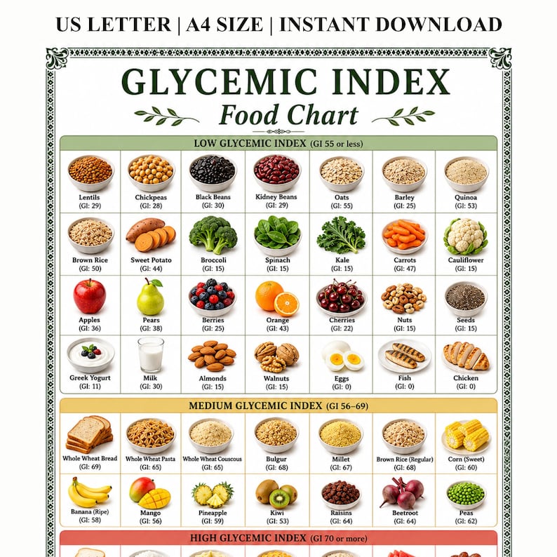 Glycemic Index Food Chart ,glycemic Index Food Lit Printables - Etsy ...