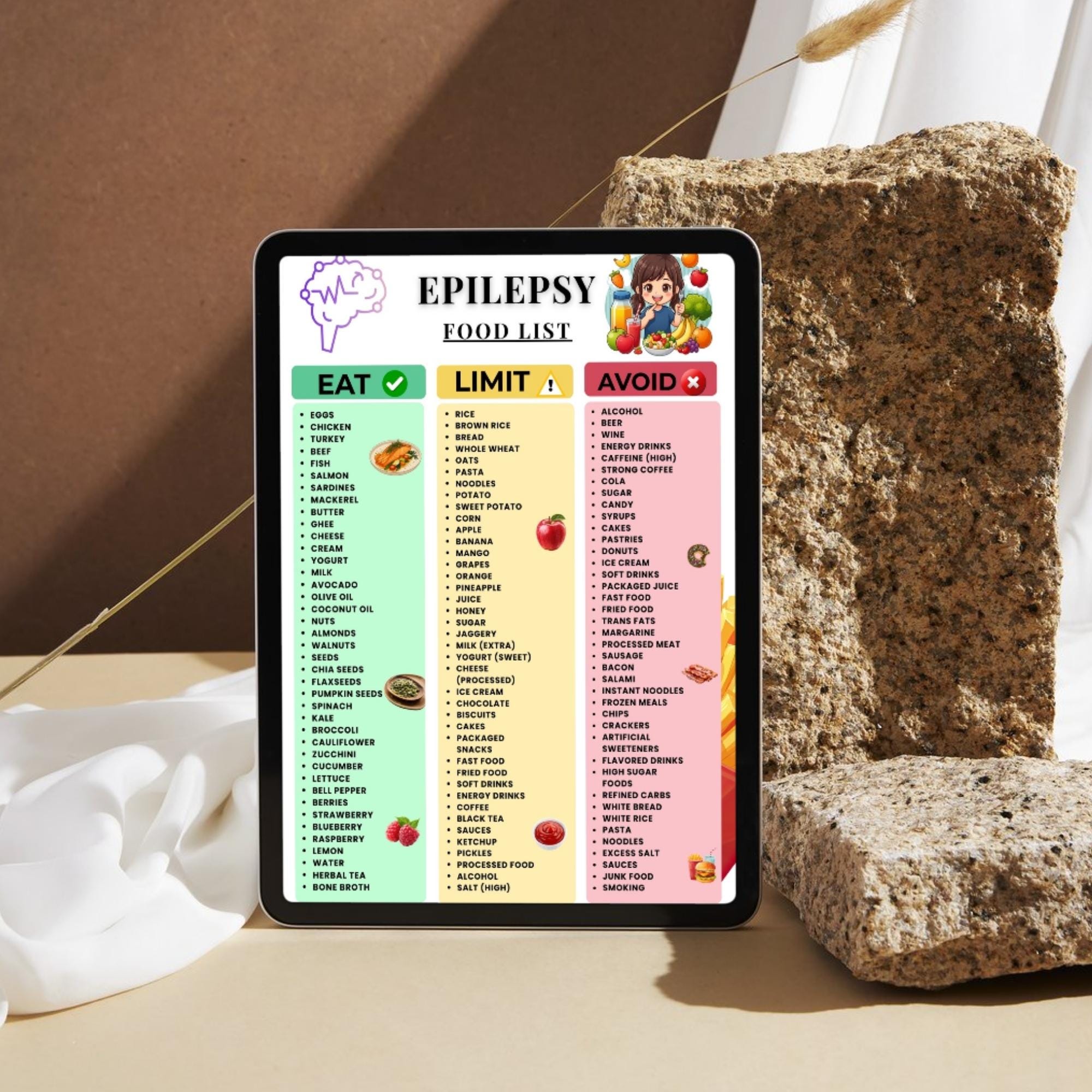 Epilepsy Diet Food List Printables , Seizure Nutrition Guide, Eat Limit ...