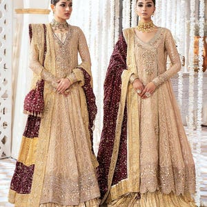 Luxury wedding wear long chiffon embroidered frock | Luxury wedding wear Pakistani outfit| Luxury long chiffon maxi | Luxury wedding wear|
