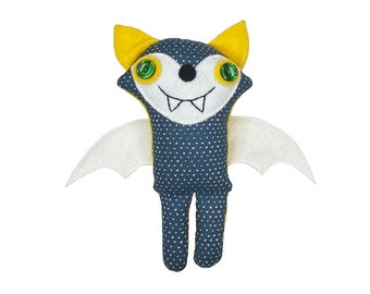 Stuffed Bat, Stuffed Monster, Fabric Doll, Plush Monster, Plush Toy , Stuffed Animal, Happy Monster Alice