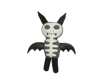 Stuffed Plush Bat, Worry Monster Doll, Monster Toy, Skeleton Bat, Fabric Monster Toy, Skeleton Monster Doll, Bones The Happy Monster