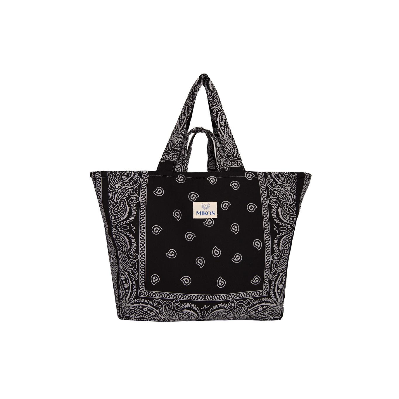 Mama Hand Embroidered Perla Tote Bag: Black Bandana Quilted