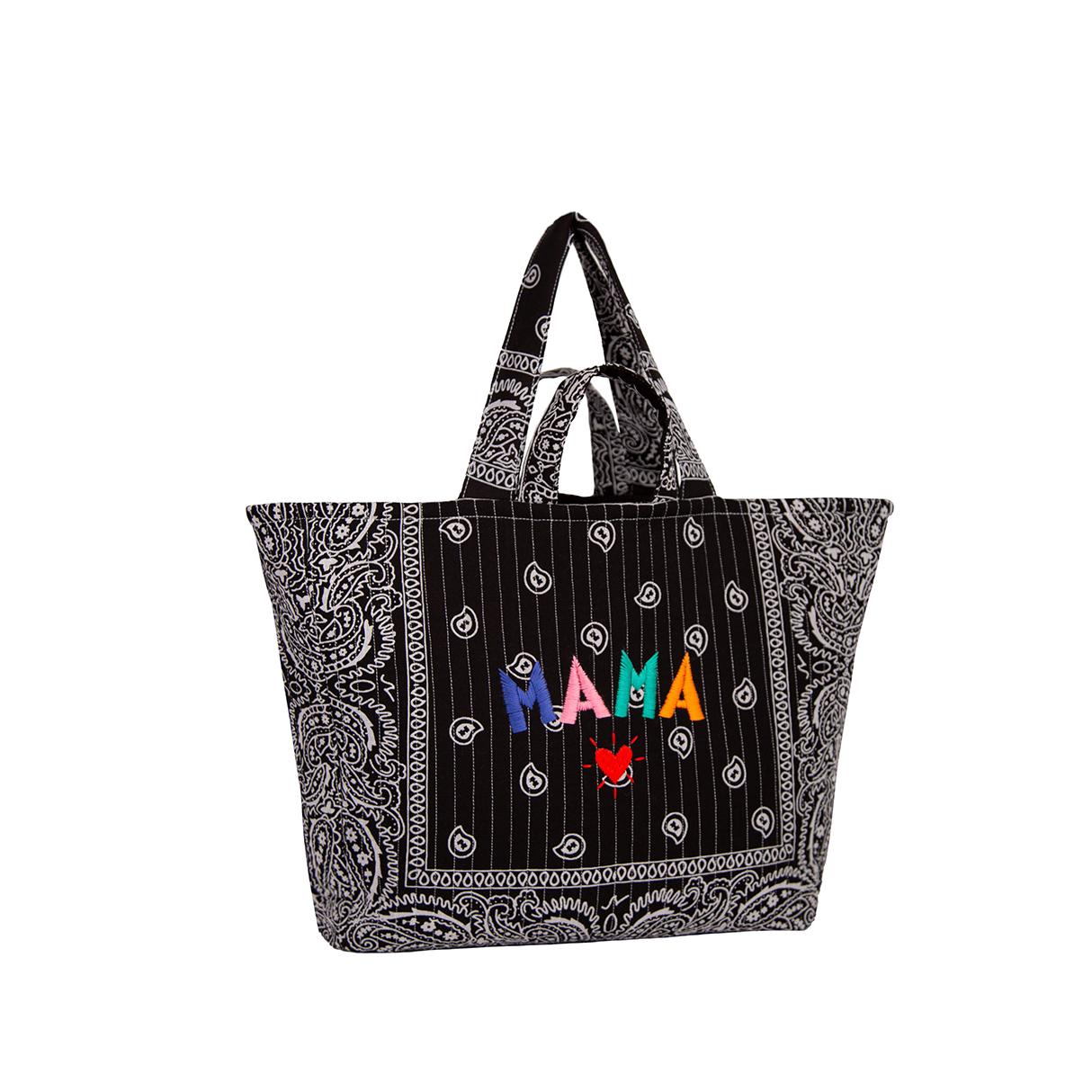 わずか☆ANEW GOLF☆ PAISLEY TOTE BAG_NA Mama Hand Embroidered Perla Tote Bag: Black Bandana Quilted